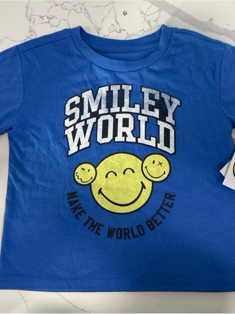 Grayson Threads Blue Tee with Yellow Smiley Graphic